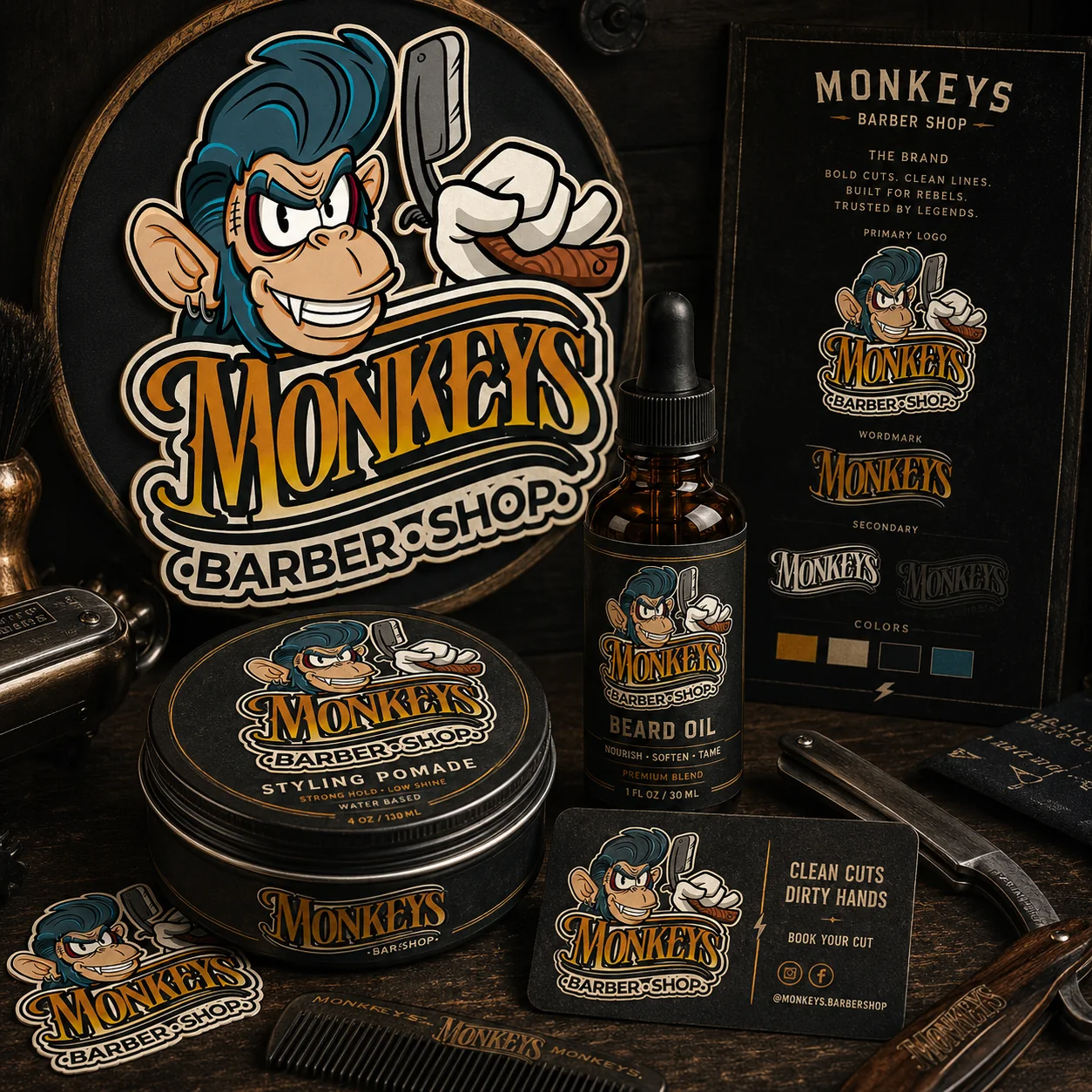 Monkeys Barber Shop branding